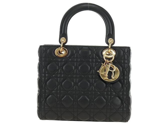 Borsa Christian Dior Canage in pelle di agnello nera e oro Auth yk20569SAM Nero D'oro - vista 13