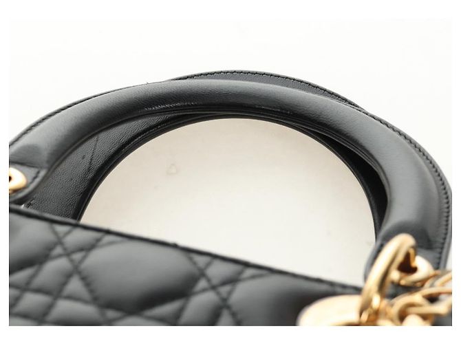 Borsa Christian Dior Canage in pelle di agnello nera e oro Auth yk20569SAM Nero D'oro - vista 14