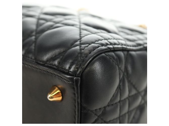 Borsa Christian Dior Canage in pelle di agnello nera e oro Auth yk20569SAM Nero D'oro - vista 15