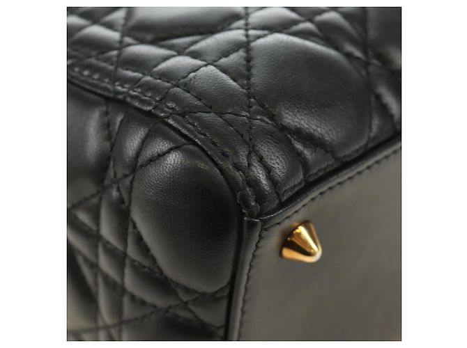 Borsa Christian Dior Canage in pelle di agnello nera e oro Auth yk20569SAM Nero D'oro - vista 16