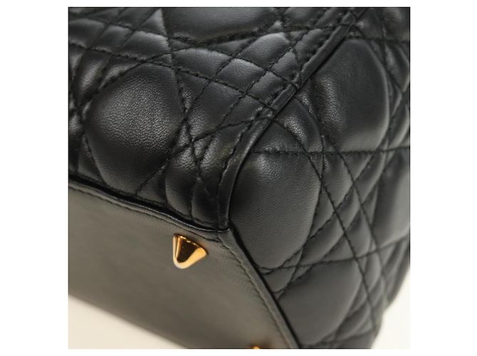 Borsa Christian Dior Canage in pelle di agnello nera e oro Auth yk20569SAM Nero D'oro - vista 17