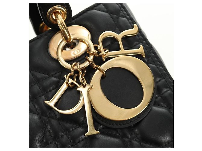 Borsa Christian Dior Canage in pelle di agnello nera e oro Auth yk20569SAM Nero D'oro - vista 18