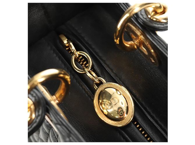 Borsa Christian Dior Canage in pelle di agnello nera e oro Auth yk20569SAM Nero D'oro - vista 19