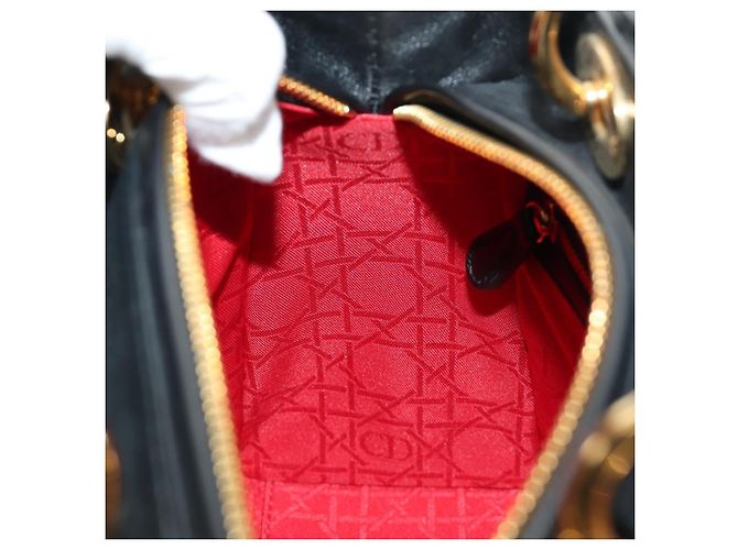 Borsa Christian Dior Canage in pelle di agnello nera e oro Auth yk20569SAM Nero D'oro - vista 21