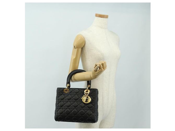 Borsa Christian Dior Canage in pelle di agnello nera e oro Auth yk20569SAM Nero D'oro - vista 25