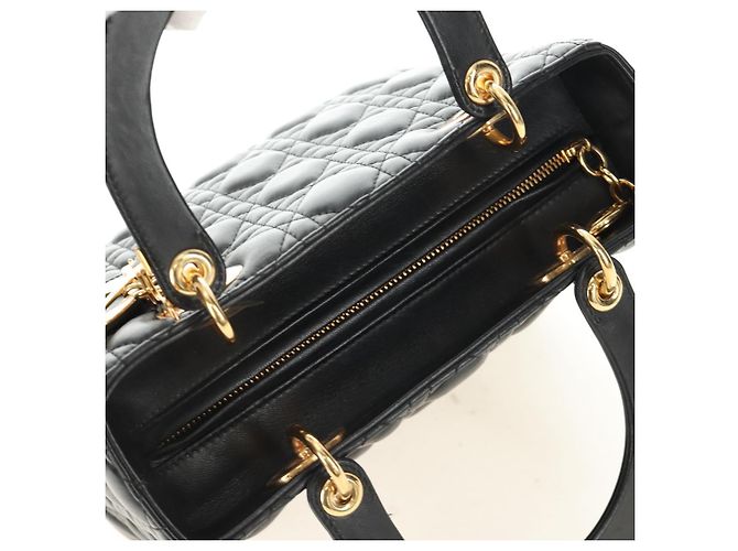 Borsa Christian Dior Canage in pelle di agnello nera e oro Auth yk20569SAM Nero D'oro - vista 6