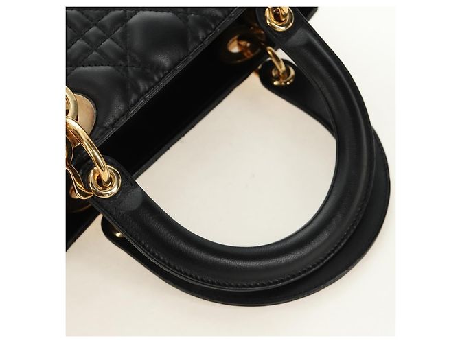 Borsa Christian Dior Canage in pelle di agnello nera e oro Auth yk20569SAM Nero D'oro - vista 7