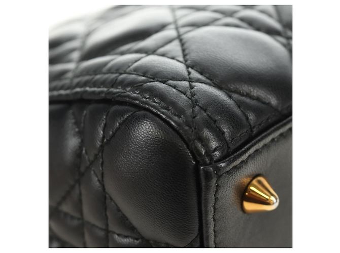 Borsa Christian Dior Canage in pelle di agnello nera e oro Auth yk20569SAM Nero D'oro - vista 9