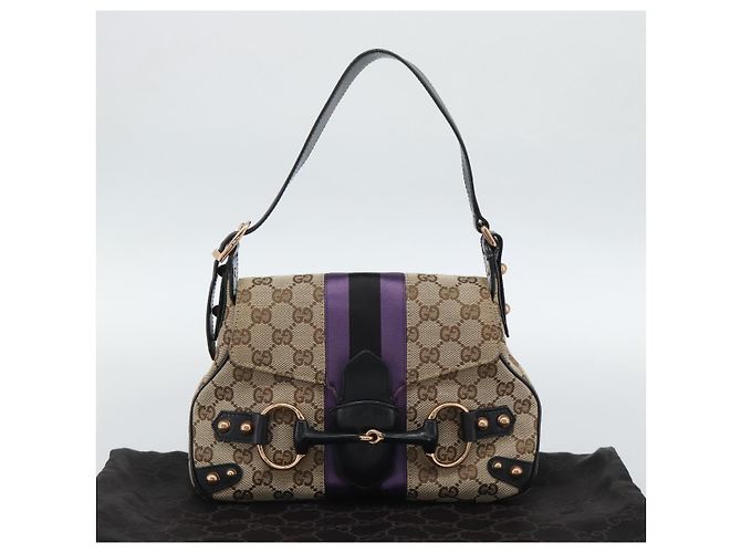 Borsa a Spalla GUCCI GG Canvas Horsebit Beige 129699 Auth 188006V - vista 12