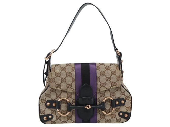 Borsa a Spalla GUCCI GG Canvas Horsebit Beige 129699 Auth 188006V - vista 13