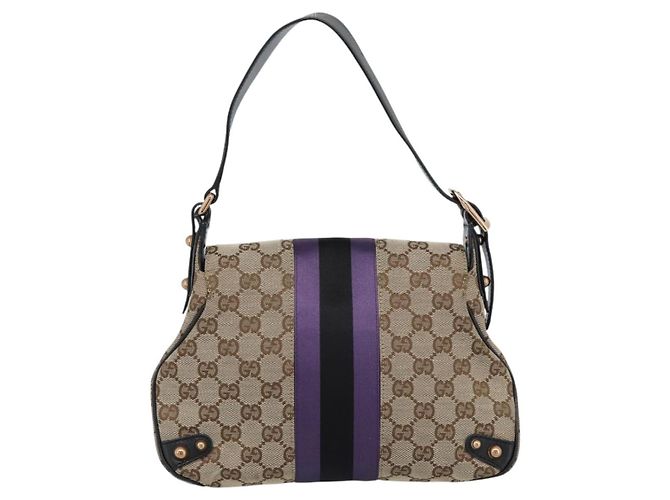 Borsa a Spalla GUCCI GG Canvas Horsebit Beige 129699 Auth 188006V - vista 2