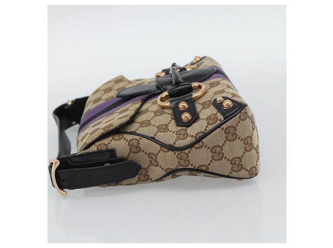 Borsa a Spalla GUCCI GG Canvas Horsebit Beige 129699 Auth 188006V - vista 3