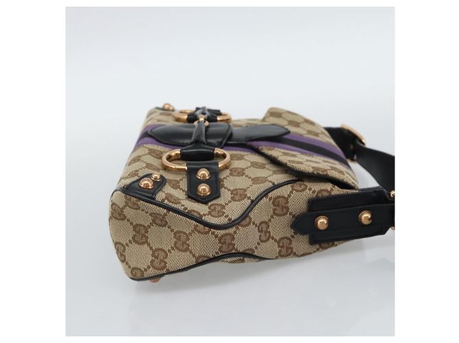 Borsa a Spalla GUCCI GG Canvas Horsebit Beige 129699 Auth 188006V - vista 4