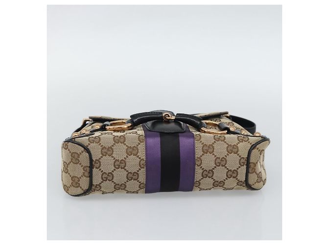 Borsa a Spalla GUCCI GG Canvas Horsebit Beige 129699 Auth 188006V - vista 5