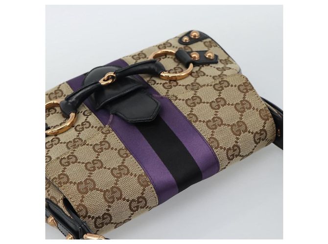 Borsa a Spalla GUCCI GG Canvas Horsebit Beige 129699 Auth 188006V - vista 6