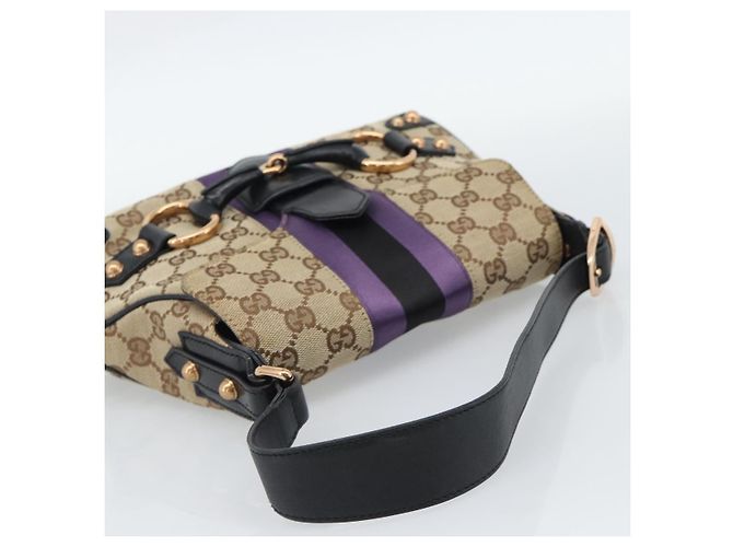 Borsa a Spalla GUCCI GG Canvas Horsebit Beige 129699 Auth 188006V - vista 7