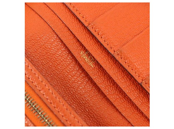Hermès HERMES Bane Souffle Long Wallet Leather Orange Gold Auth bs35718 D'oro Arancione - vista 10