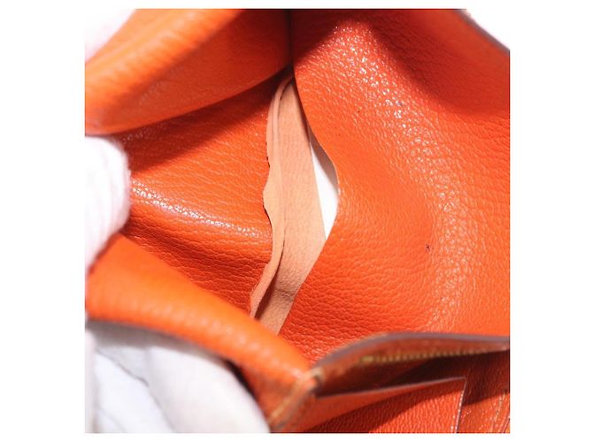 Hermès HERMES Bane Souffle Long Wallet Leather Orange Gold Auth bs35718 D'oro Arancione - vista 12