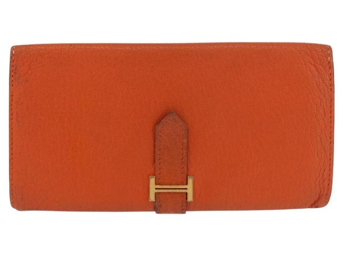 Hermès HERMES Bane Souffle Long Wallet Leather Orange Gold Auth bs35718 D'oro Arancione - vista 13