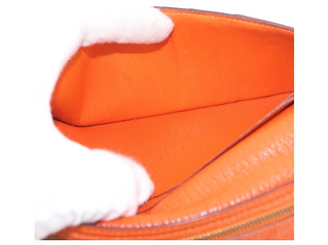 Hermès HERMES Bane Souffle Long Wallet Leather Orange Gold Auth bs35718 D'oro Arancione - vista 19