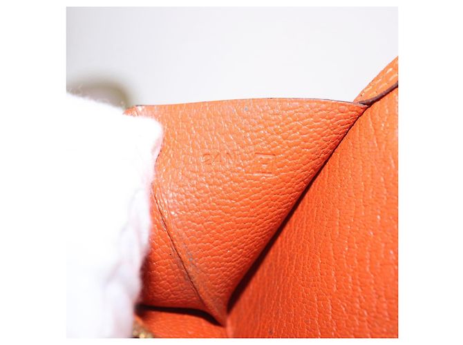 Hermès HERMES Bane Souffle Long Wallet Leather Orange Gold Auth bs35718 D'oro Arancione - vista 21