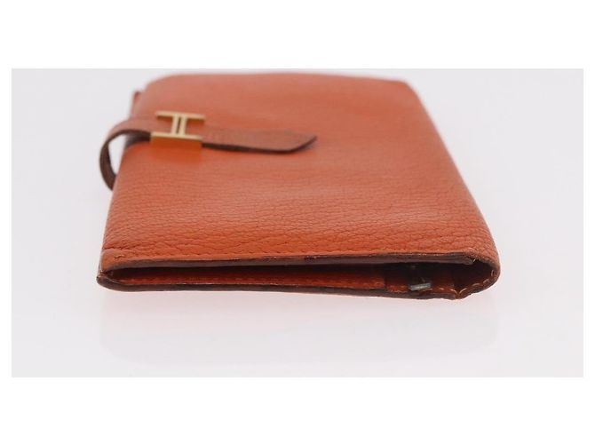 Hermès HERMES Bane Souffle Long Wallet Leather Orange Gold Auth bs35718 D'oro Arancione - vista 3