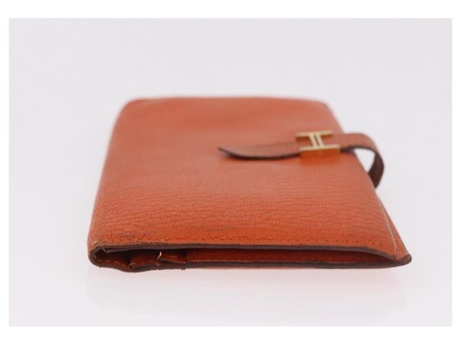 Hermès HERMES Bane Souffle Long Wallet Leather Orange Gold Auth bs35718 D'oro Arancione - vista 4
