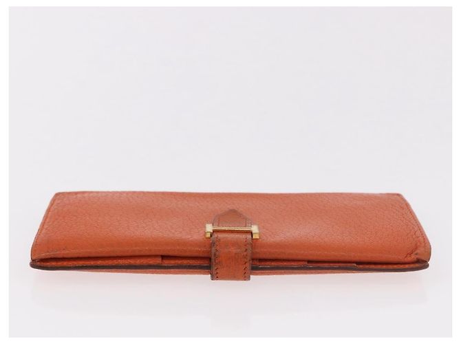 Hermès HERMES Bane Souffle Long Wallet Leather Orange Gold Auth bs35718 D'oro Arancione - vista 6