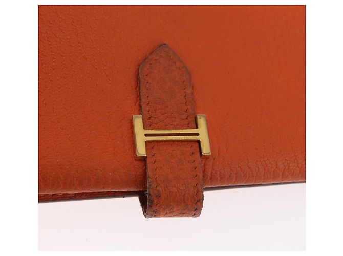 Hermès HERMES Bane Souffle Long Wallet Leather Orange Gold Auth bs35718 D'oro Arancione - vista 8