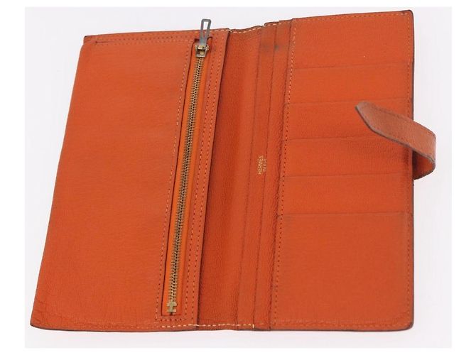 Hermès HERMES Bane Souffle Long Wallet Leather Orange Gold Auth bs35718 D'oro Arancione - vista 9