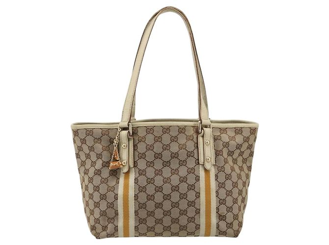 Borsa Tote GUCCI GG Canvas Sherry Line Beige Oro 137396 Auth 187252 - vista 13