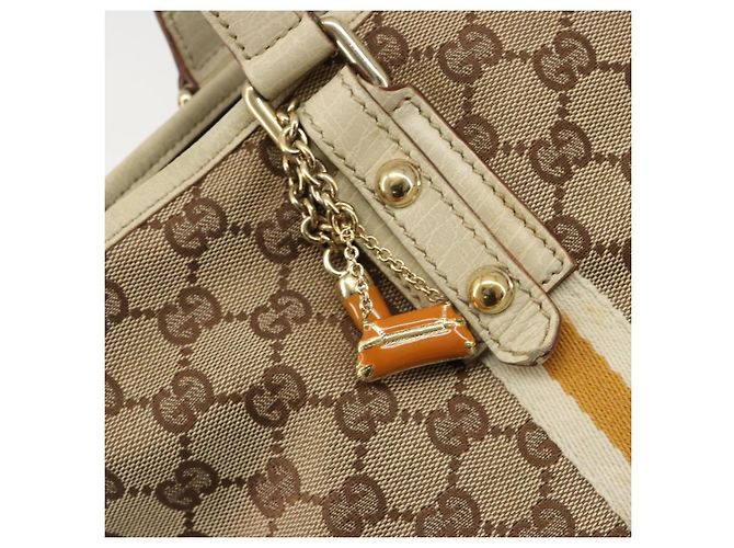 Borsa Tote GUCCI GG Canvas Sherry Line Beige Oro 137396 Auth 187252 - vista 17