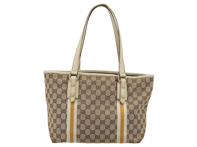 Borsa Tote GUCCI GG Canvas Sherry Line Beige Oro 137396 Auth 187252 - vista 2