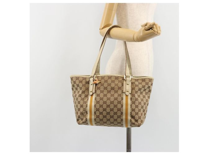 Borsa Tote GUCCI GG Canvas Sherry Line Beige Oro 137396 Auth 187252 - vista 23