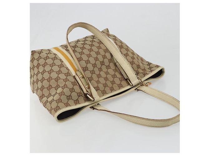 Borsa Tote GUCCI GG Canvas Sherry Line Beige Oro 137396 Auth 187252 - vista 6