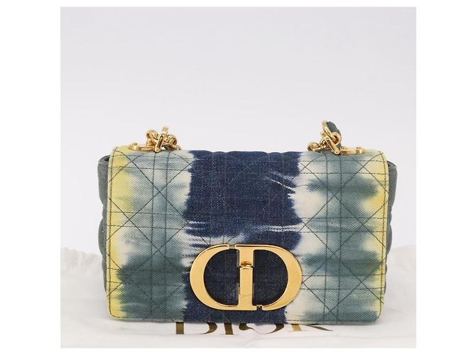 Borsa a tracolla Christian Dior Cannage Miss Caro in tela blu navy e oro Auth 188825SAM D'oro - vista 12