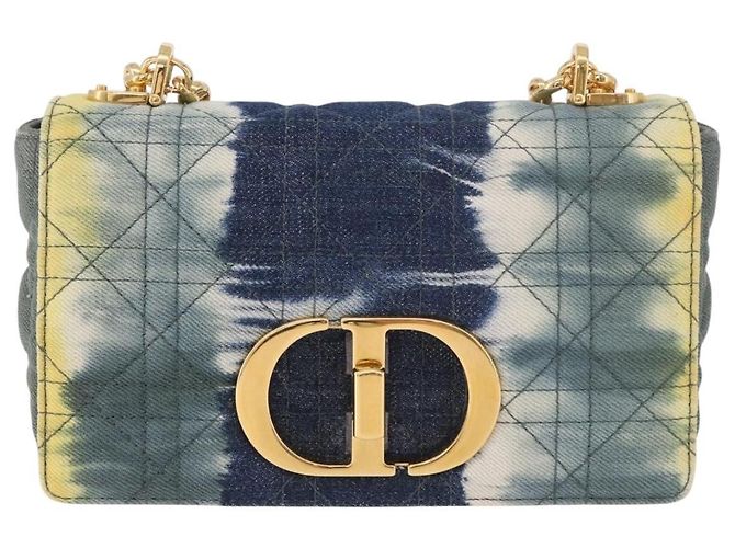 Borsa a tracolla Christian Dior Cannage Miss Caro in tela blu navy e oro Auth 188825SAM D'oro - vista 13