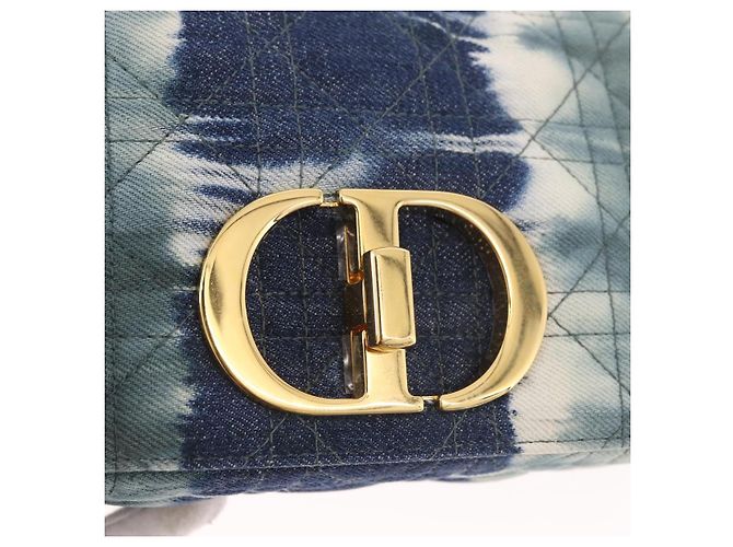 Borsa a tracolla Christian Dior Cannage Miss Caro in tela blu navy e oro Auth 188825SAM D'oro - vista 17