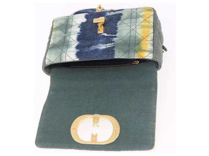 Borsa a tracolla Christian Dior Cannage Miss Caro in tela blu navy e oro Auth 188825SAM D'oro - vista 18