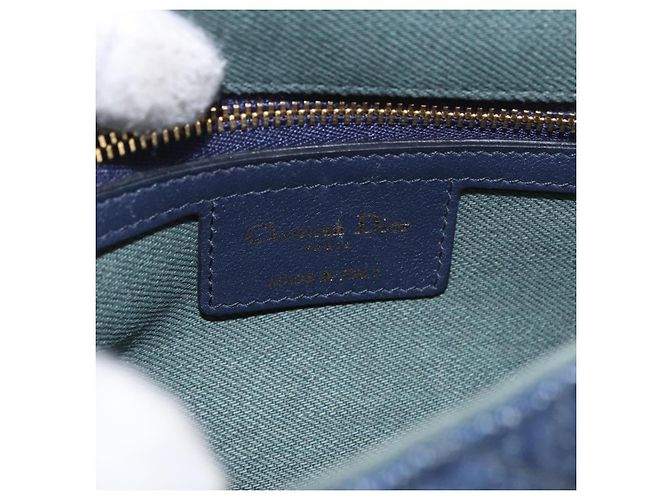 Borsa a tracolla Christian Dior Cannage Miss Caro in tela blu navy e oro Auth 188825SAM D'oro - vista 19