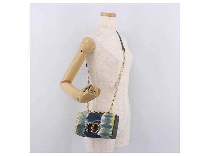 Borsa a tracolla Christian Dior Cannage Miss Caro in tela blu navy e oro Auth 188825SAM D'oro - vista 25