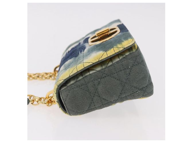 Borsa a tracolla Christian Dior Cannage Miss Caro in tela blu navy e oro Auth 188825SAM D'oro - vista 4