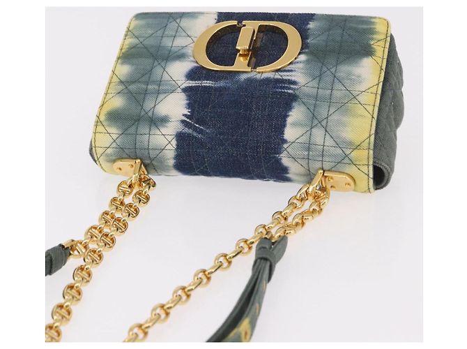 Borsa a tracolla Christian Dior Cannage Miss Caro in tela blu navy e oro Auth 188825SAM D'oro - vista 6