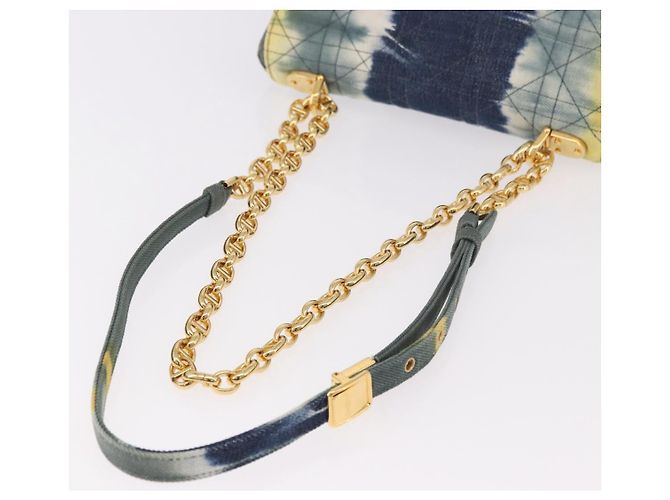 Borsa a tracolla Christian Dior Cannage Miss Caro in tela blu navy e oro Auth 188825SAM D'oro - vista 7