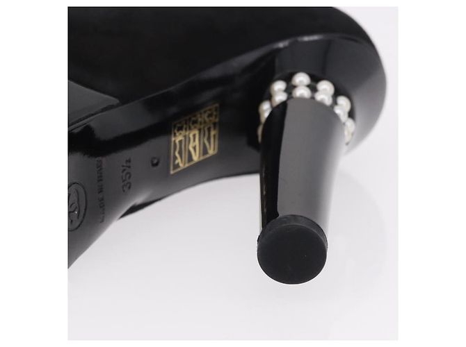 Escarpines CHANEL Pearl Suede 35 1/2 Black CC Auth am11955M Negro - vista 10