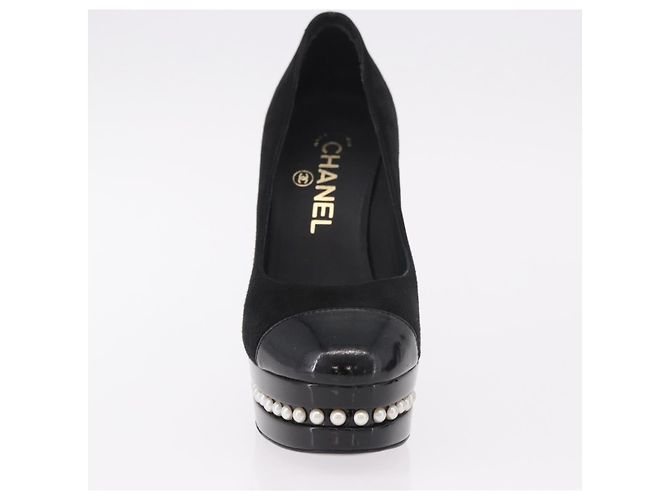 Escarpines CHANEL Pearl Suede 35 1/2 Black CC Auth am11955M Negro - vista 12