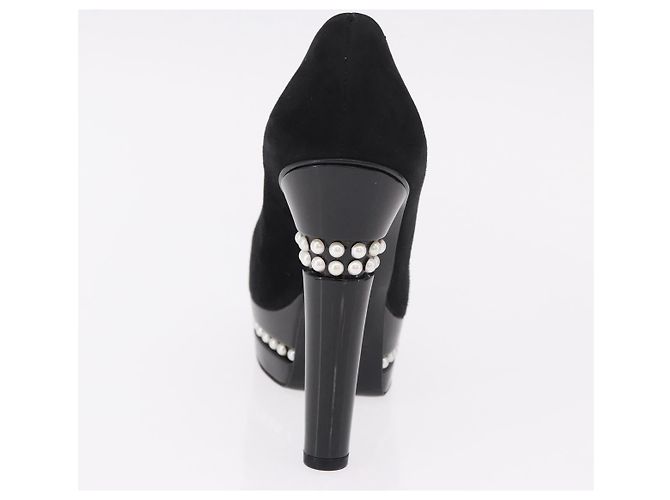 Escarpines CHANEL Pearl Suede 35 1/2 Black CC Auth am11955M Negro - vista 13