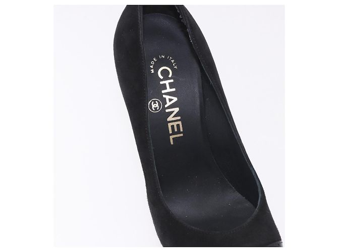Escarpines CHANEL Pearl Suede 35 1/2 Black CC Auth am11955M Negro - vista 14