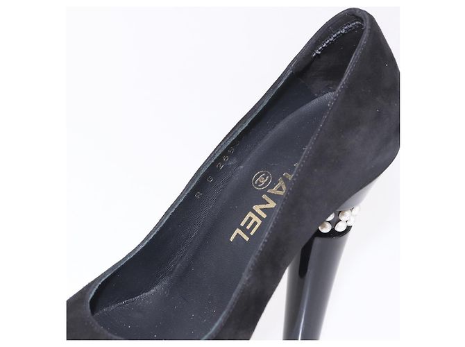 Escarpines CHANEL Pearl Suede 35 1/2 Black CC Auth am11955M Negro - vista 16
