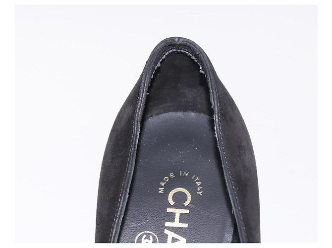 Escarpines CHANEL Pearl Suede 35 1/2 Black CC Auth am11955M Negro - vista 17